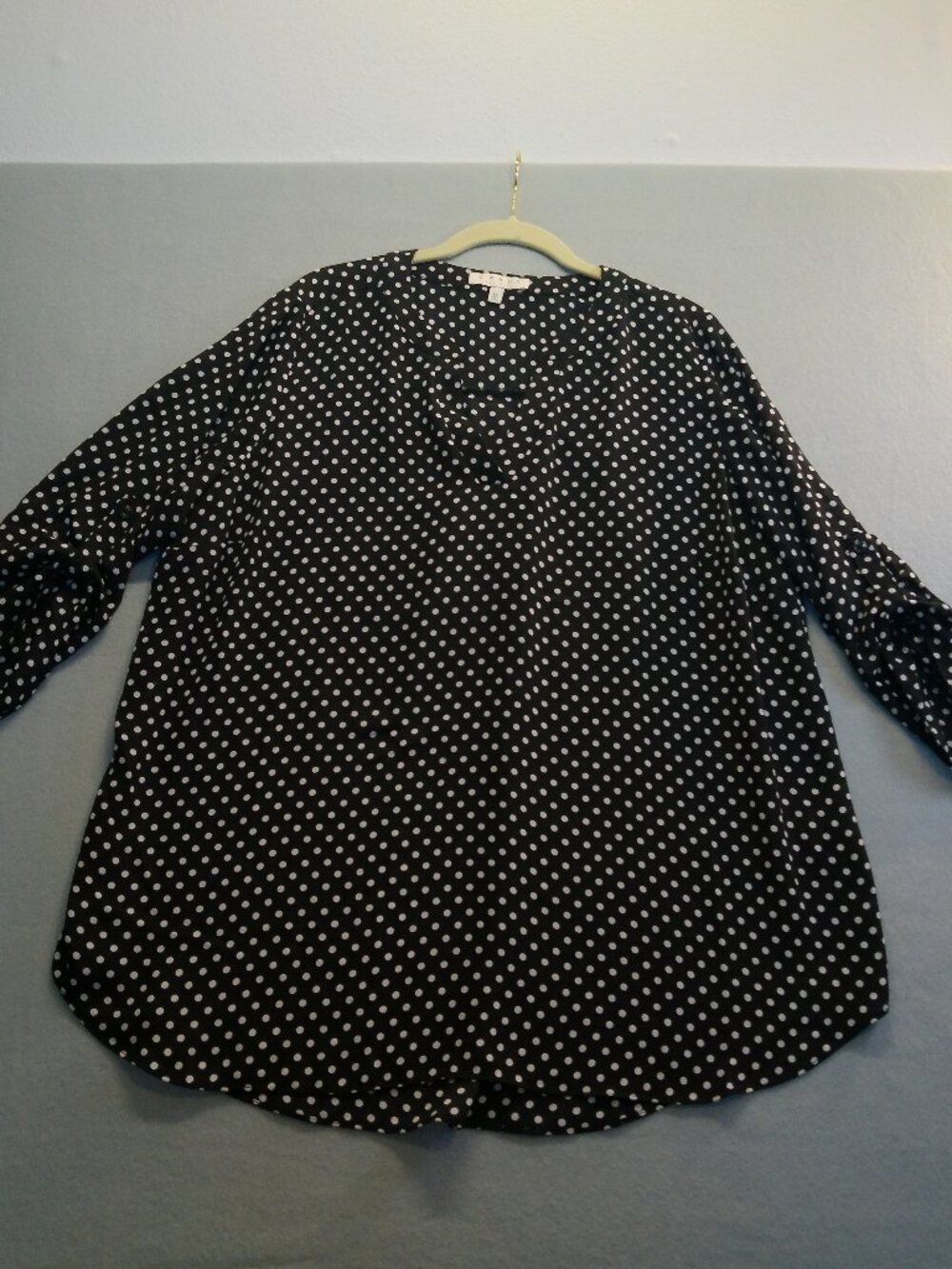 Blouse Pock Dot Chaus Womense Black White 3/4 Sleeve Size 1X